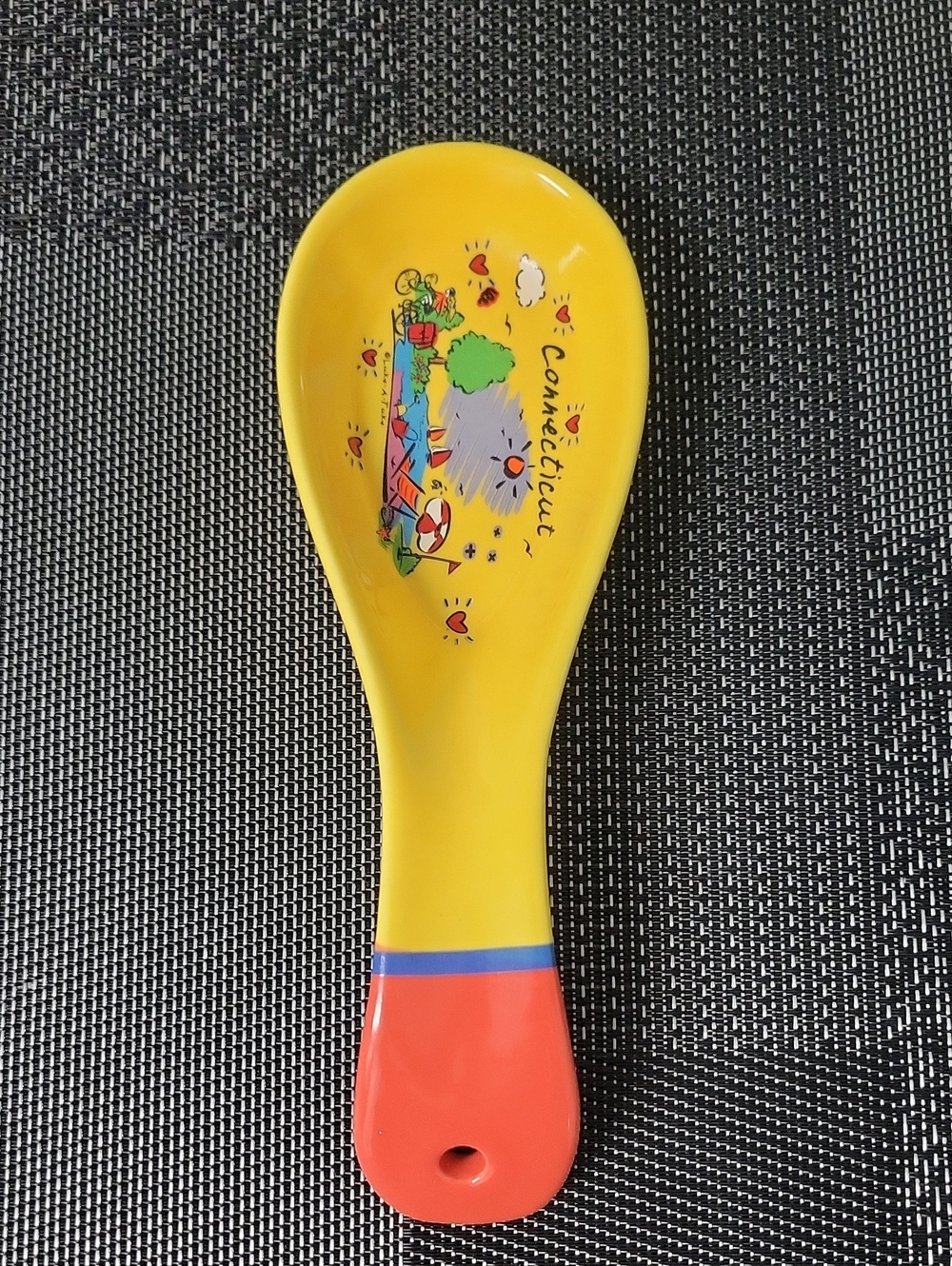 Yellow & Red Spoon Rest with Connecticut Print